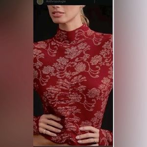 NWOT Anthropologie red and filled touched cropped sweater